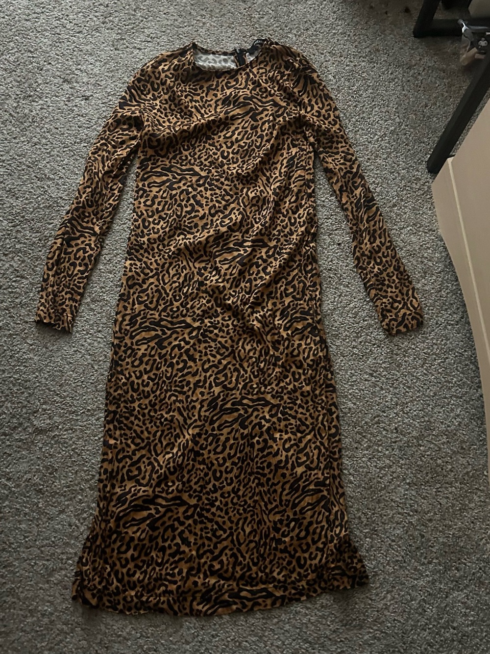 Long Sleeve Leopard-Print Midi Dress - Brown